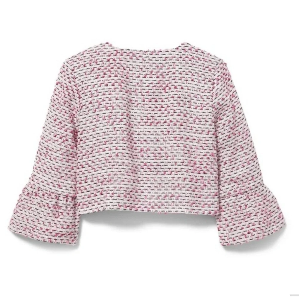 NWT Janie and Jack Tweed Ruffle Cuff Boucle Blazer Pink White size 2T